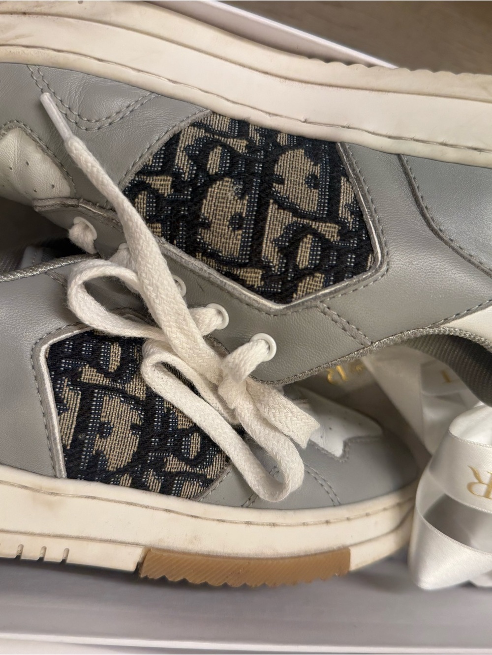 Dior Kids Sneakers in Light Gray with Navy Logo Canvas